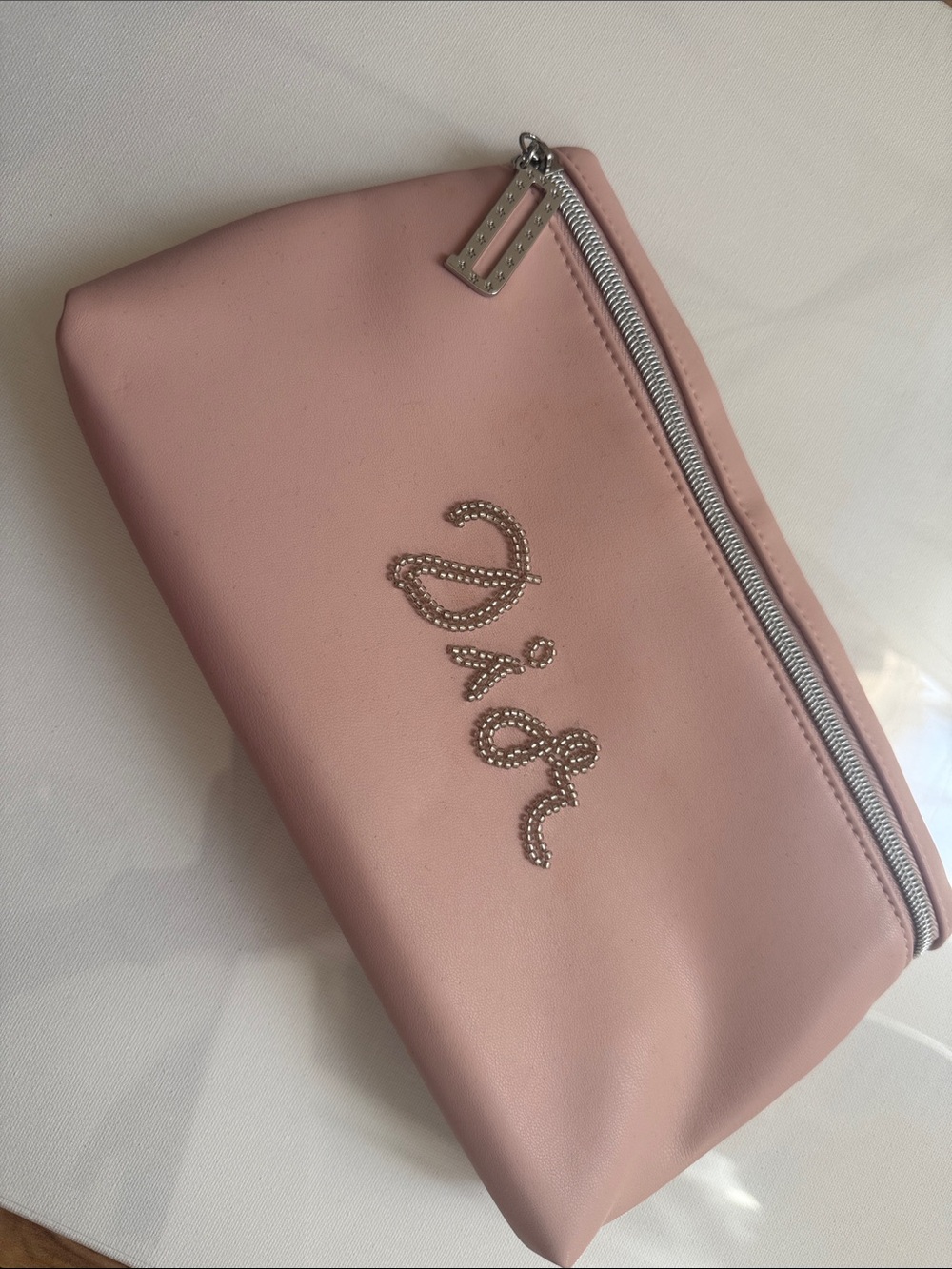 Dior Pink Rhinestone Script Cosmetic Pouch